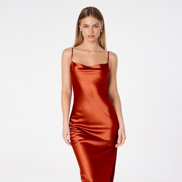 New Mermaid Sleeveless Solid Evening Gown w/ Cowl Neck & Side Leg Slit CD T2000 - Picture 1 of 10